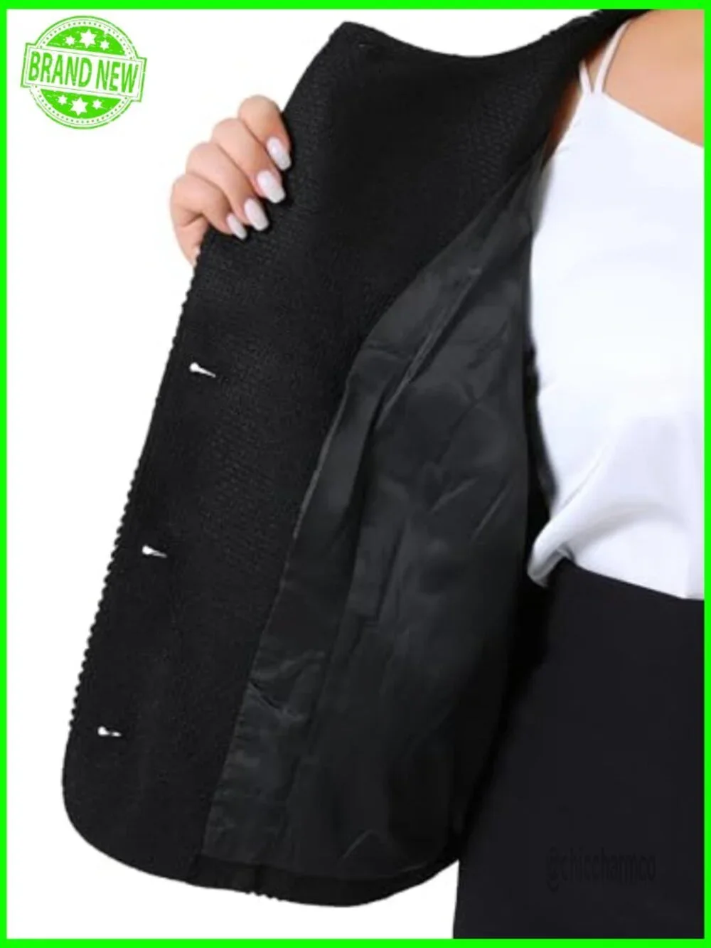 Plus Size Collarless Tweed Blazer Short Sleeve Open Front Work Jacket